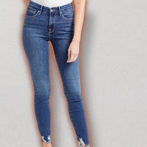 Good American ‘Good Legs’ Distressed Fray Hem Jeans in “Blue429” Wash Size 31